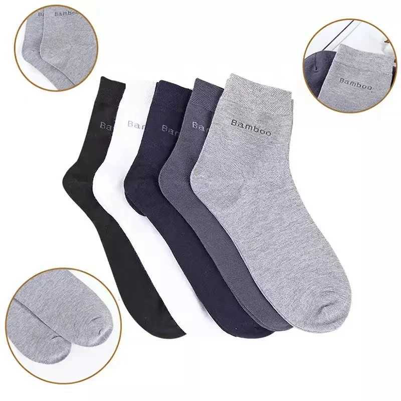 5Pairs/Lot New Mens Socks Natural Bamboo Fiber Socks Casual Business Antibacterial Breathable Mid Tube Socks Mens FastShipping X250725