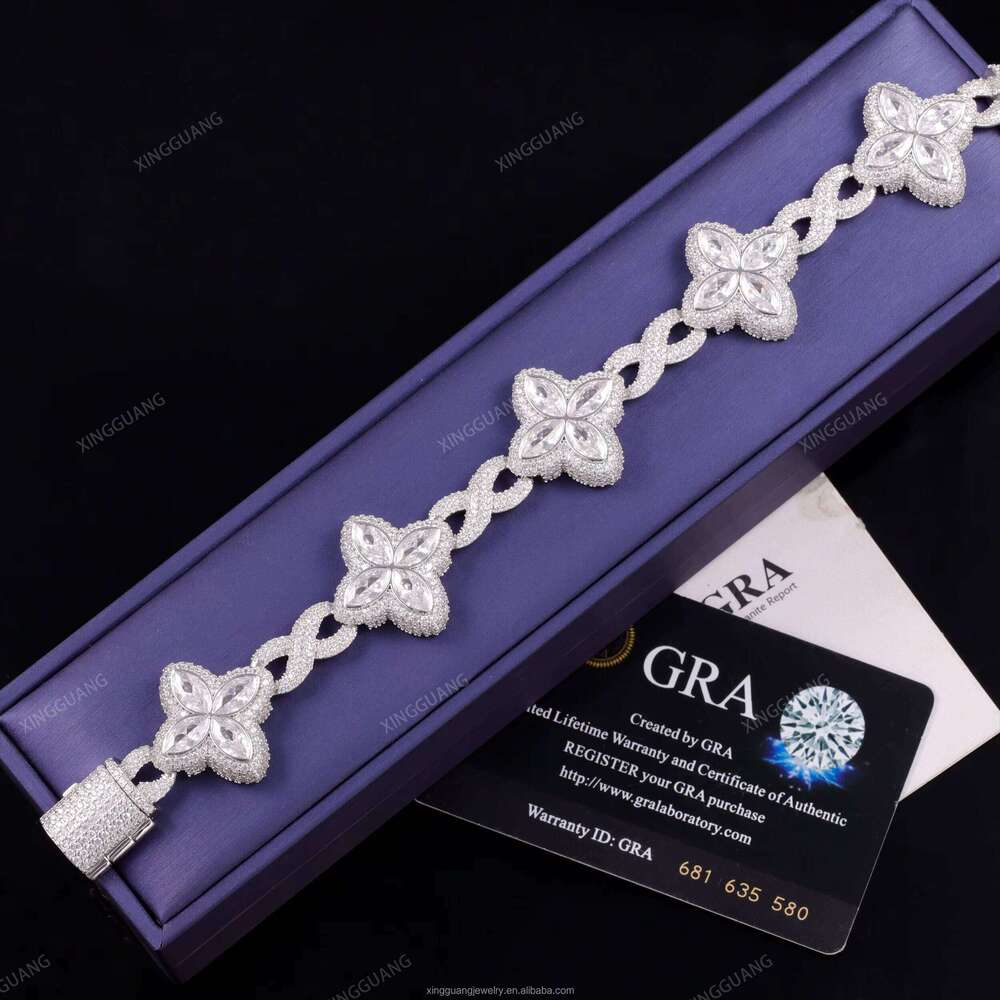 XG Rts Marquise Clovers Sier VVS Moissanite Pass Dia test Fine Jewelry Bracelets Bangles