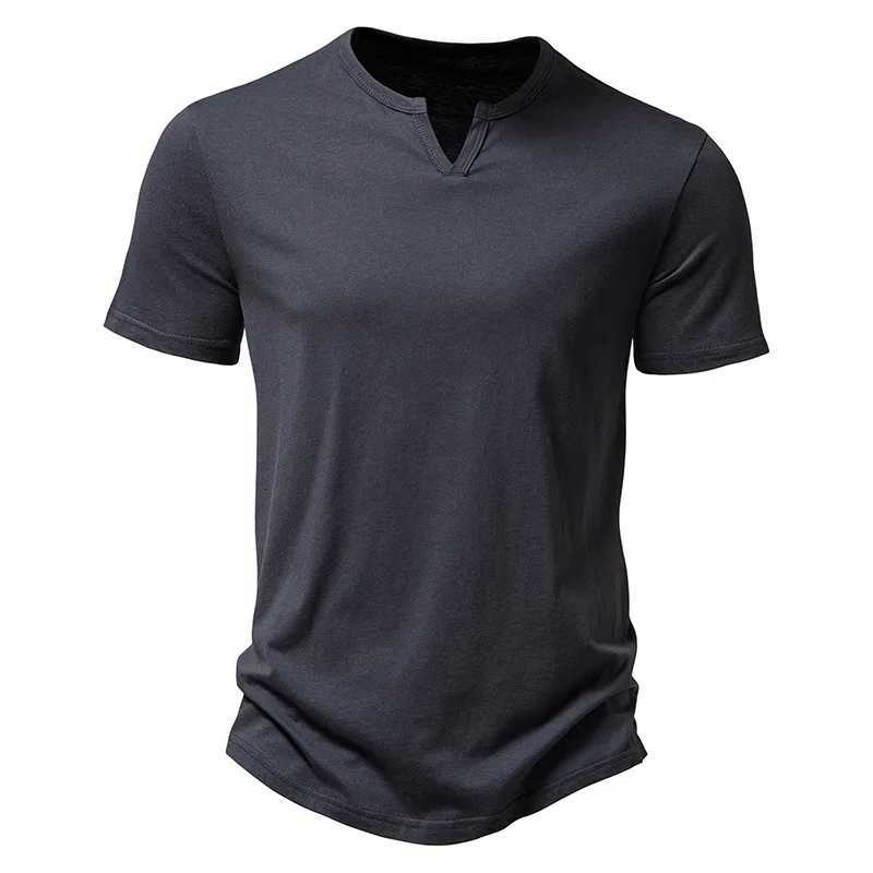 2025 Summer Brand Quality Men T-Shirt V-Neck Fashion Design Slim Fit Soild T-Shirts Male Tops Tees Short Sleeve T Shirt for Men Y250724