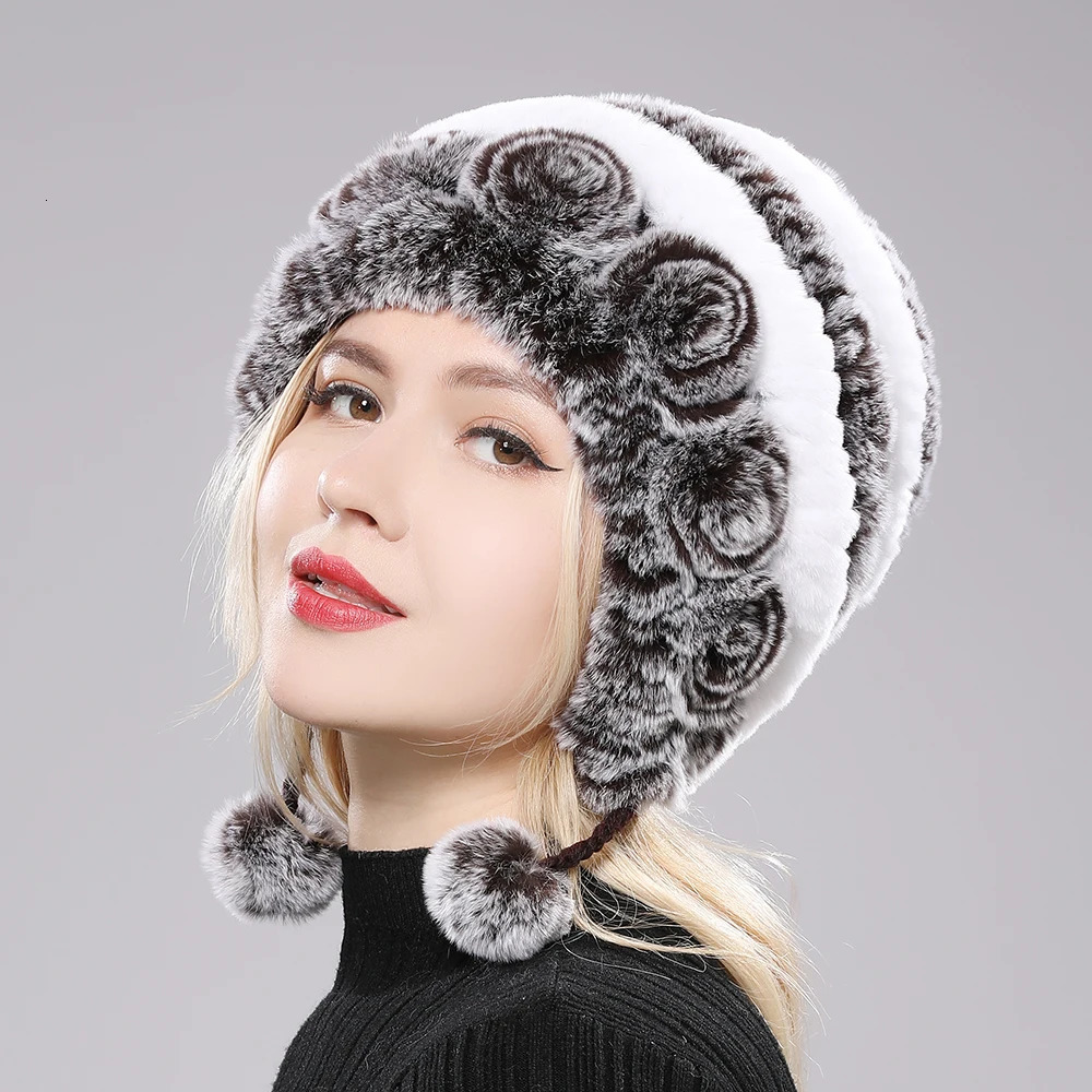 Natural Soft Knitted Rex Rabbit Fur Hat Russian Women Winter 100% Genuine Rex Rabbit Fur Caps Lady Warm Rex Rabbit Fur Hats 250724