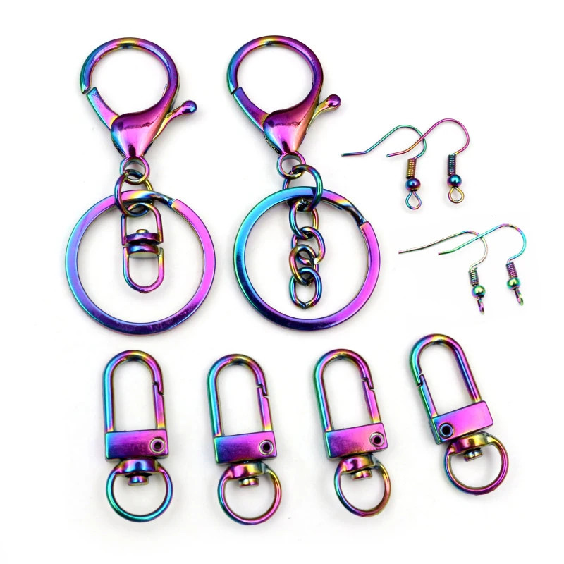 Fashion Metal Rainbow Color Snap Lobster Clasp Earring Hooks Key Ring Keychains for DIY Jewelry Making Findings Accessories 250723