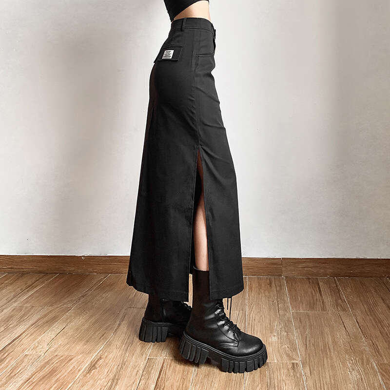 2022 Autumn New Women's Solid Color Slim High Waist Street Fashion Split Sexy Skirt 89f