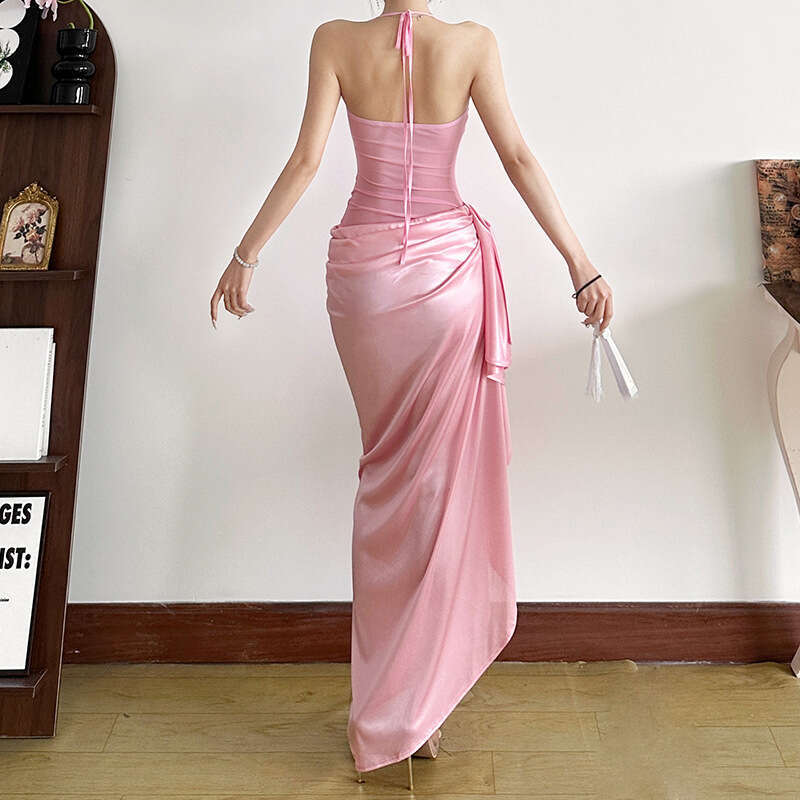 2025 Spring New Fashion Sexy Solid Color Halter Neck Strapless Bodycon Dress for Women 855