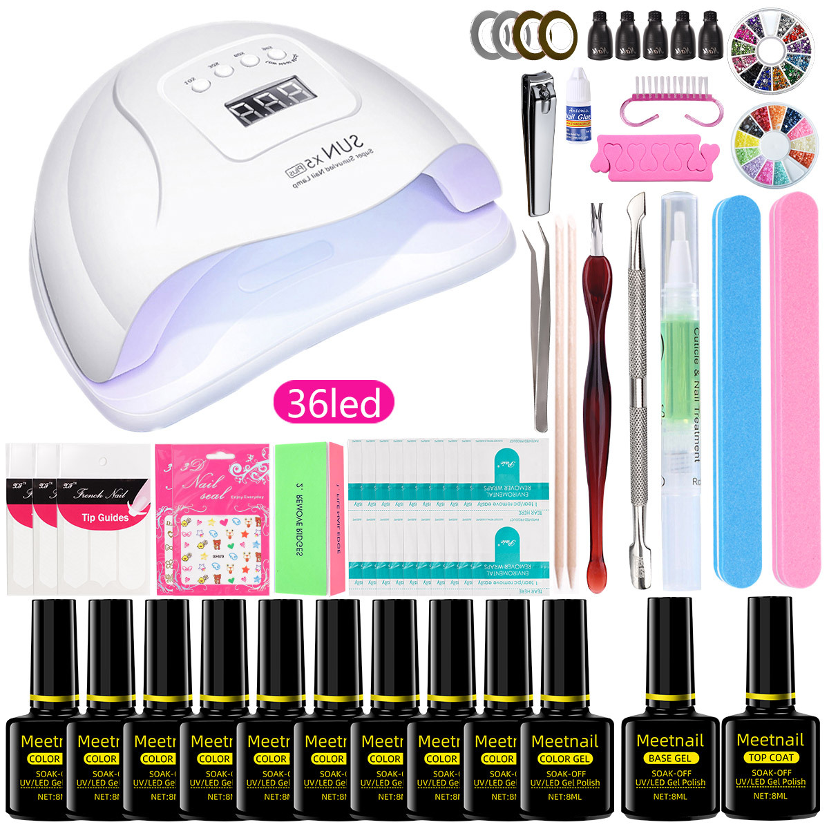 Nail Art Kits Manicure Set Kit Electric Handle Acrylic 36w/54/90w Led Lamp For Nails 10 Polish