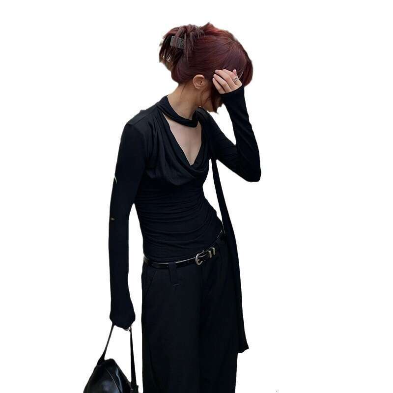 2023 Autumn New Women's Solid Color Slim Fit Street Fashion V-Neck Long Sleeve Top ab7