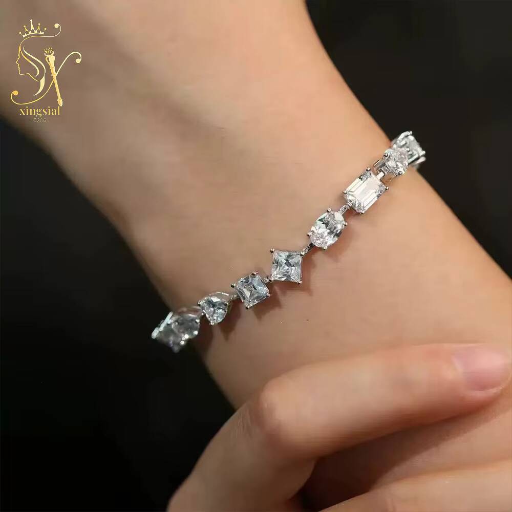 High Quality 925 Sterling Silver Hip Hop Tennis Chain Bracelet 2mm-6.5mm Moissanite Pass Diamond Tester