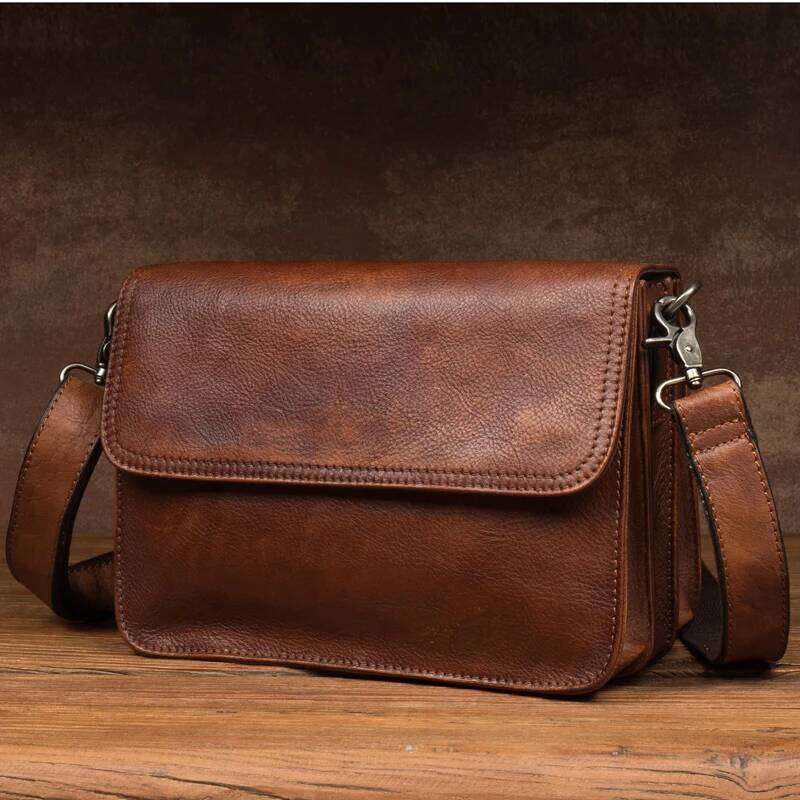 Original hand-rubbed leisure messenger vegetable tanned handbag retro men's Baotou leather shoulder bag