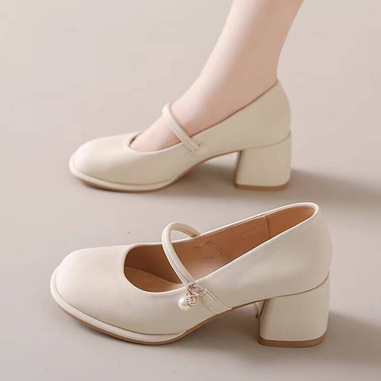 Mary Jane Women's 2025 New Spring and Autumn Fashion Versatile French Style Mid-Chunky Heel Single Shoes Gentle with Skirts High Heels ddmythur