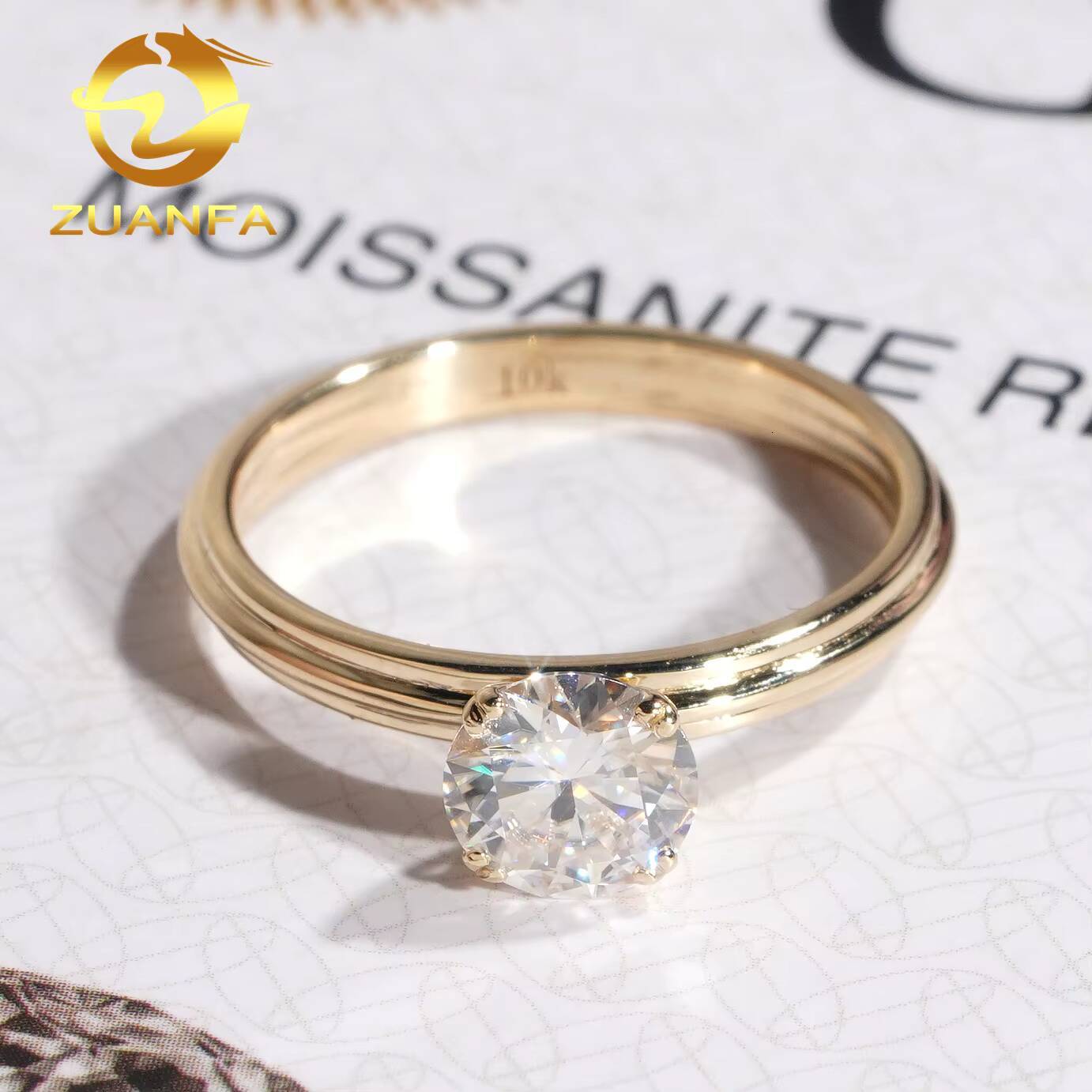 3Row Wedding Ring 10K Gold Solitaire Moissanite Diamond Engagement Ring Pass Diamond Tester Vvs Moissainte Ring