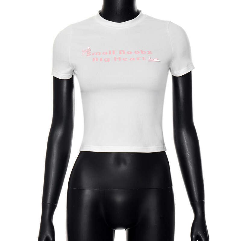 Y23tp626 Women's Autumn New Letter Print Round Neck Short Sleeve Crop Top T-Shirt B5