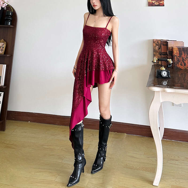 2024 Autumn New Women's Solid Color Slim Street Fashion High Waist Strap Backless Dress 852