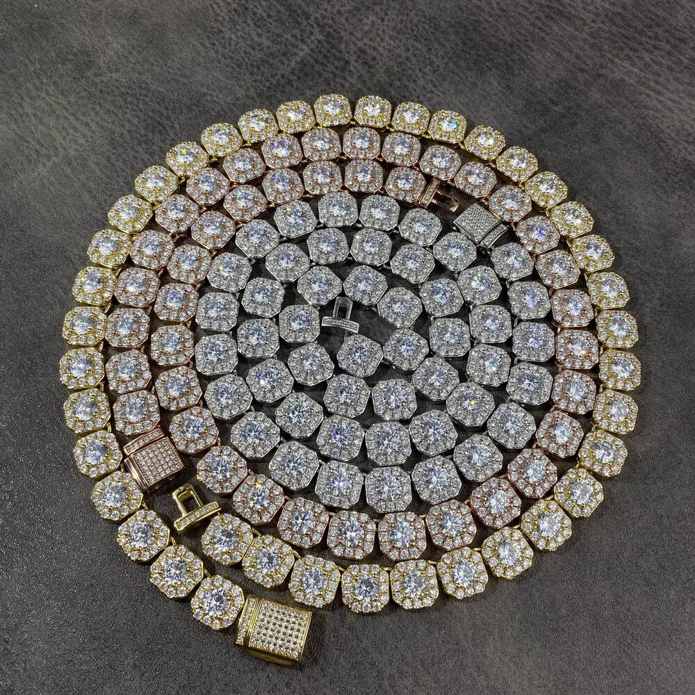 Fine Jewelry Hiphop 925 Sterling Silver D VVS Diamond Moissanite 10mm Cluster Tennis Chain Mens Necklace