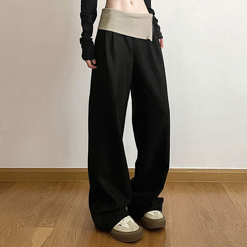 2023 Autumn New Women's Solid Color Loose Street Fashion High Waist Casual Straight Wide Leg Pants 0bb