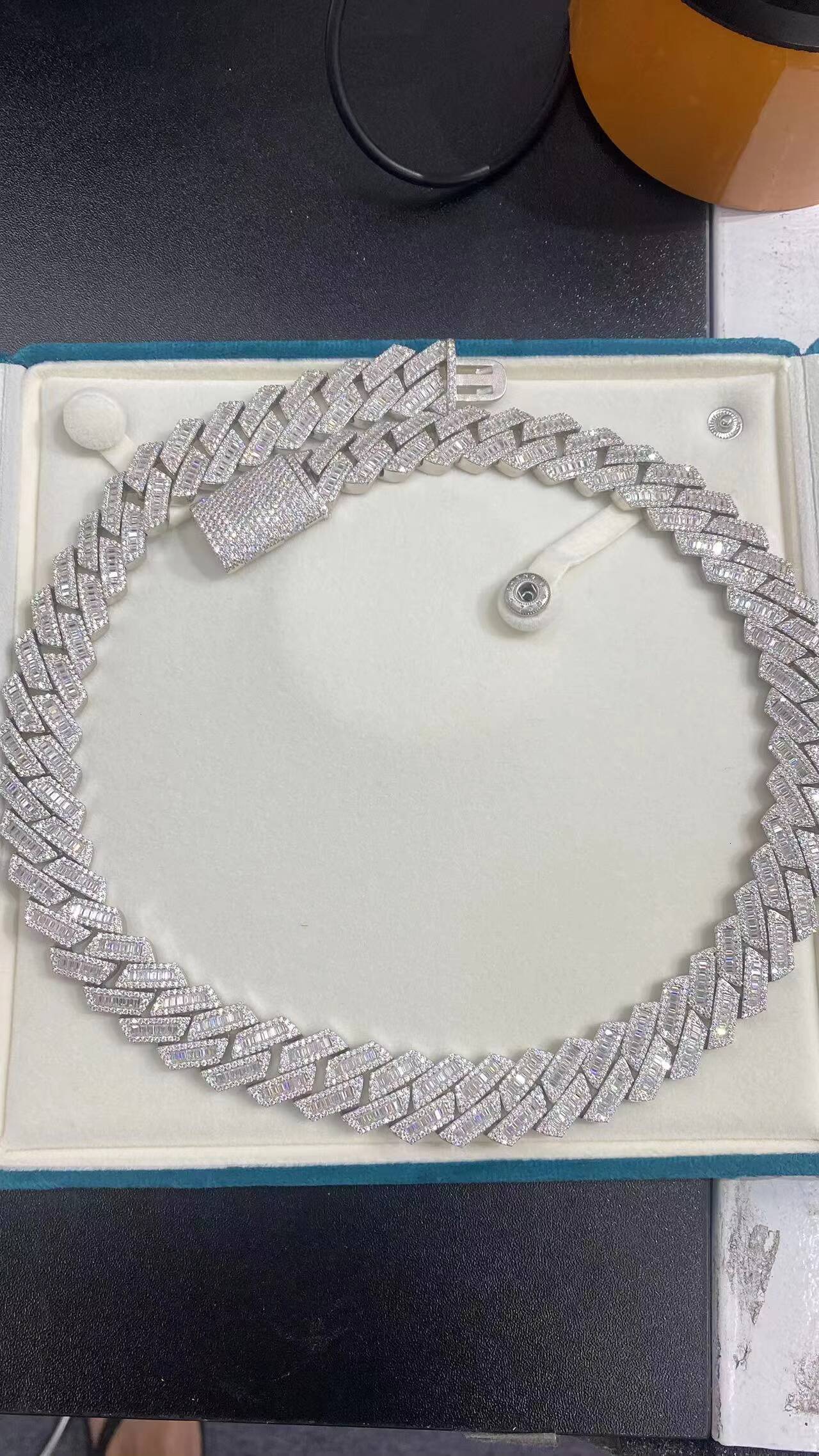 20mm Cuban Link Chain Moissanite 925 Sterling Sliver Luxury 24 Inches Diamond Necklace
