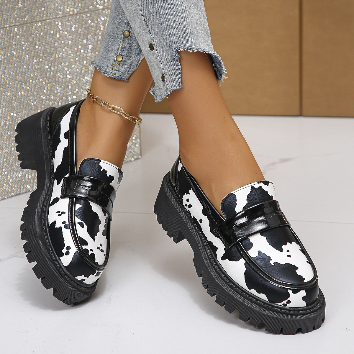 Plus Size Loafers 2025 New Leopard Print British Style Fashion Single Elegant Versatile Leather Women's Shoes ddmythur