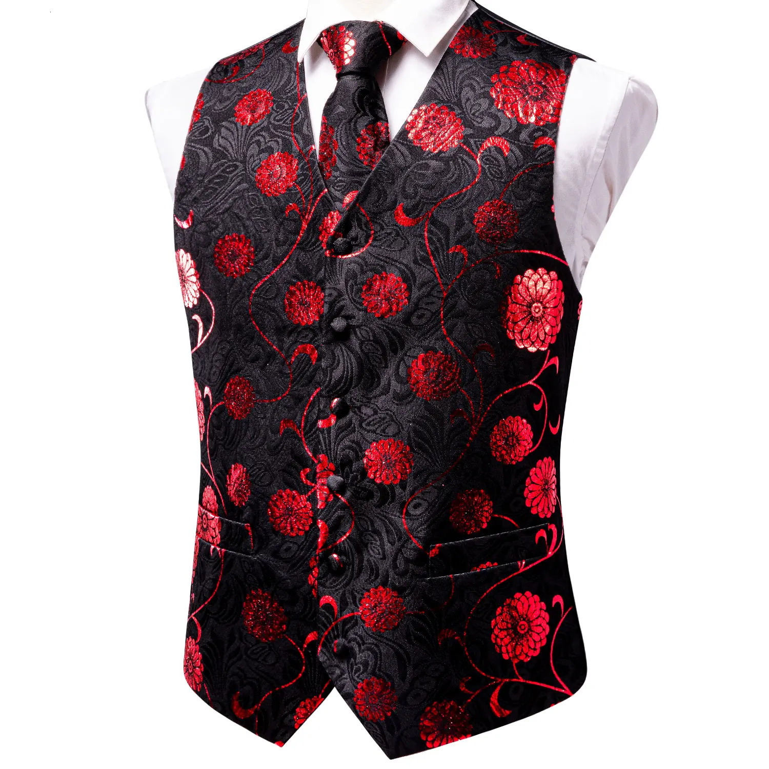 HiTie Silk Mens Vest Tie Hanky Cufflinks Set Jacquard Floral Paisley Waistcoat Sleeveless Jacket Necktie for Male Wedding Work 250725