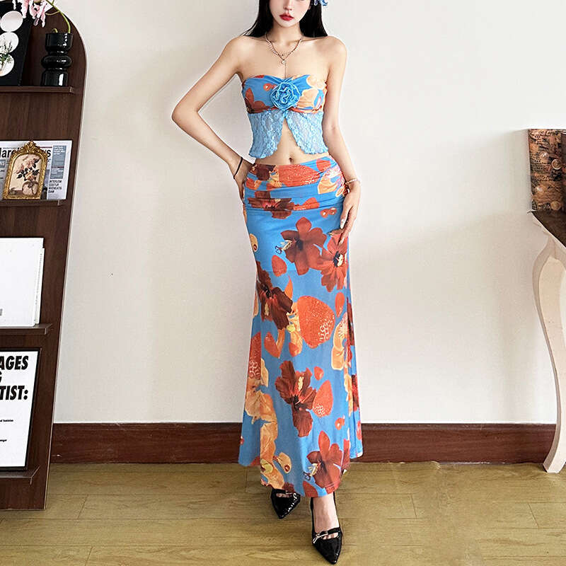 2025 Spring New Women's Solid Color Slim Fit Tube Top Vest Fashion Low Waist Bodycon Skirt 6c0