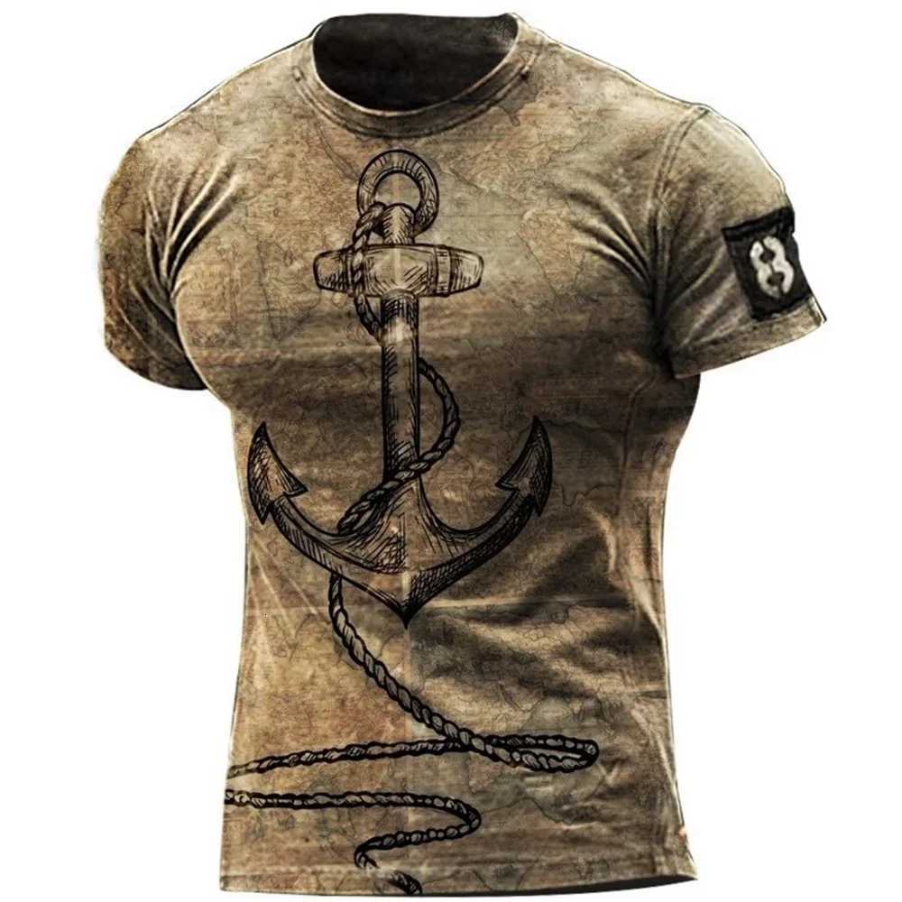 Summer Mens T-shirt 3d Compass Retro HD Printed Short Sleeve Personality Trend Top Street Oversized O-neck Comfortable Clothing Y250724