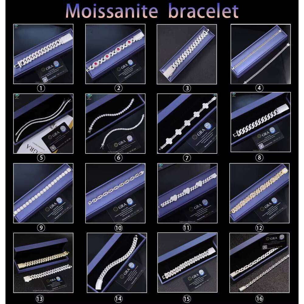 Hip Hop 6mm 8mm Wide S Sier Gold Plated VVS Moissanite Dia Bracelet with GRA Certificate