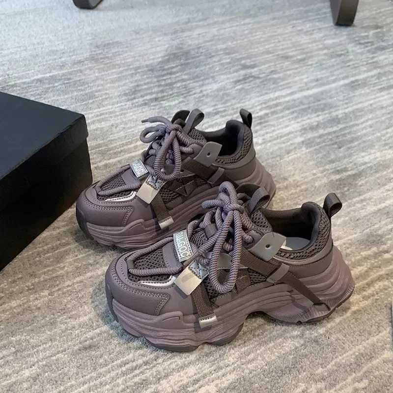 Womens Chunky Sneakers Breathable Mesh Platform Sports Shoes Woman Fi Lace Up Thick Sole Casual Shoes Mujer XJ250725