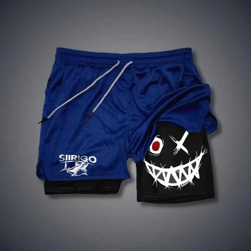 2024 Mens Smiling Face Printed Fitness Shorts Double-Layer 2-in-1 Quick Drying Fitness Outdoor Leisure Training Sports Shorts W250724