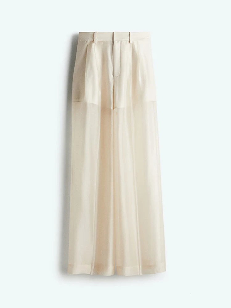 Sexy See Through Silk Set Women Elegant Blazer Coat Loose Shirt Wide-leg Pants Female Suit Summer Street Lady 3-piece Sets 250723