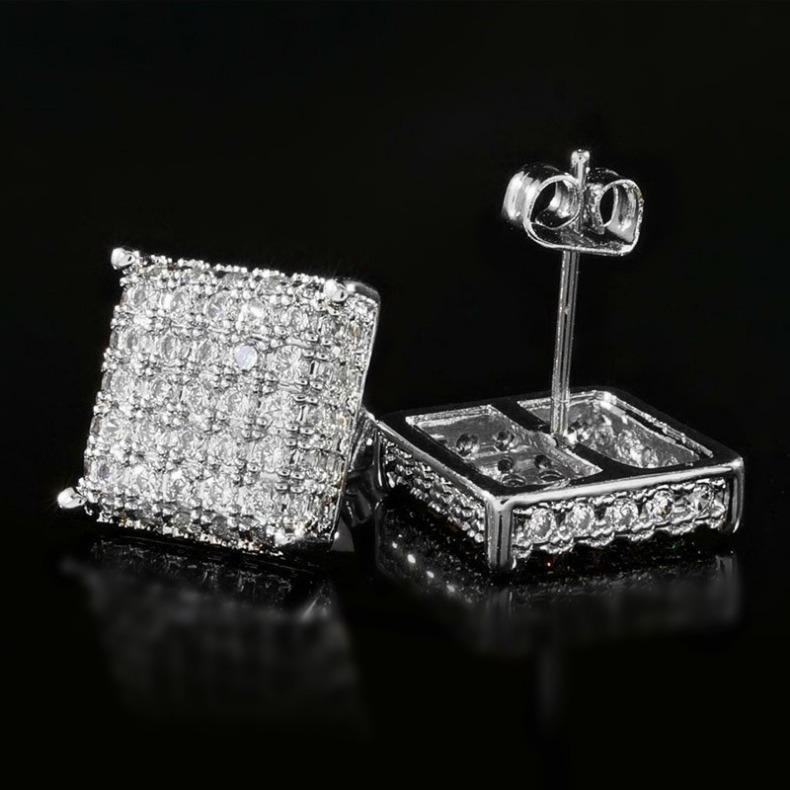 Square Zircon Micro Stud Earrings Designer Jewelry Charm Gold Full Diamond Earring Rings for Woman Man Hiphop Fine Jewelry Wedding Birthday Mother Gif