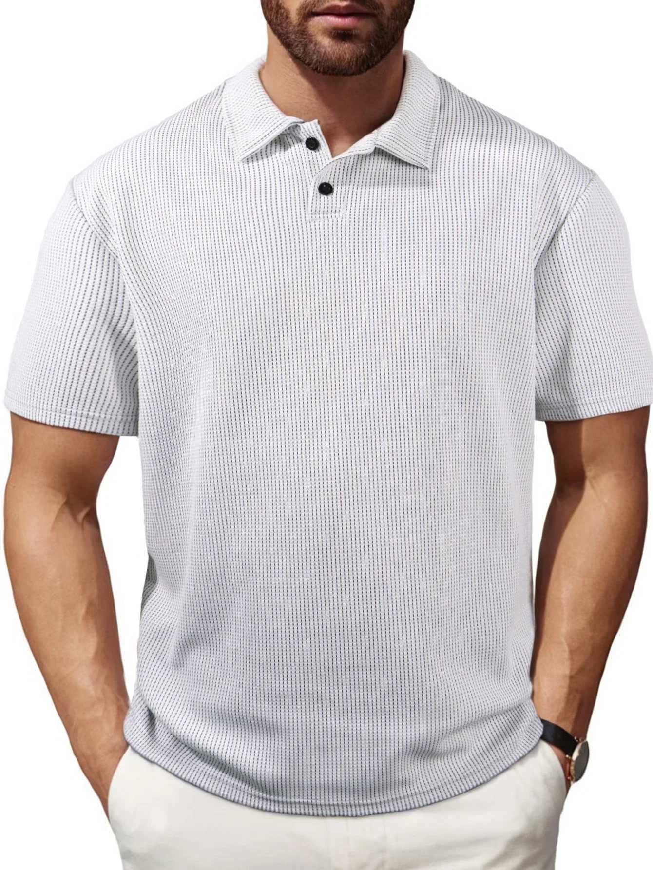 2025 Summer Mens Casual Polo Shirt Striped Lapel Short Sleeve T-shirt Solid Color Short Sleeve T-shirt Sports Casual Clothing XJ250725