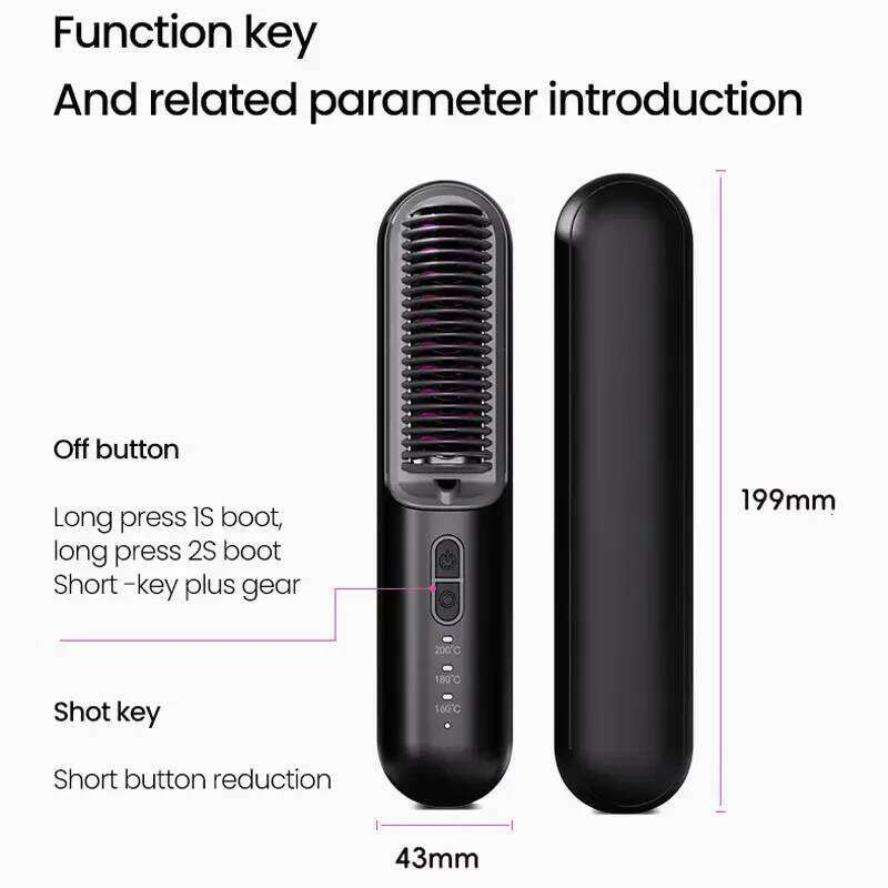 USB Rechargeable Wireless Hair Curler Straightener Brush Portable Anti-Scald Cordless Negative Ion Ceramic Hot Comb Styling Tool