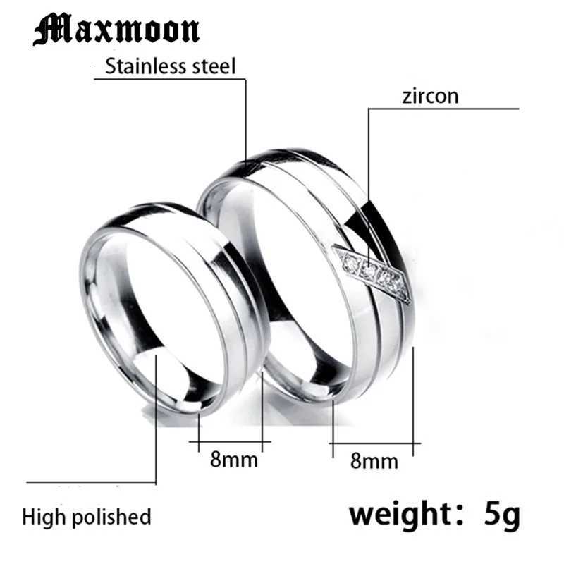 Maxmoon Womens Wedding Ring Mens Couple Zirconia Band Stainless Steel Anniversary Engagement Jewelry Alliance Bijoux W250417