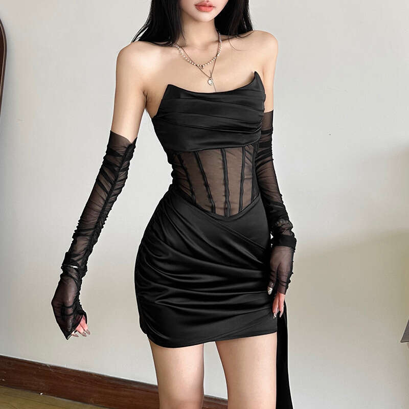 2024 Autumn Winter New Women's Solid Color Slim High Waist Fashion Off-Shoulder Backless Dress 736