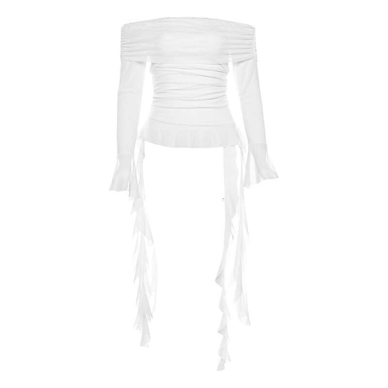 2024 Autumn New Women's Solid Color Slim Fit Street Fashion Off-Shoulder Long Sleeve Backless Top c3d