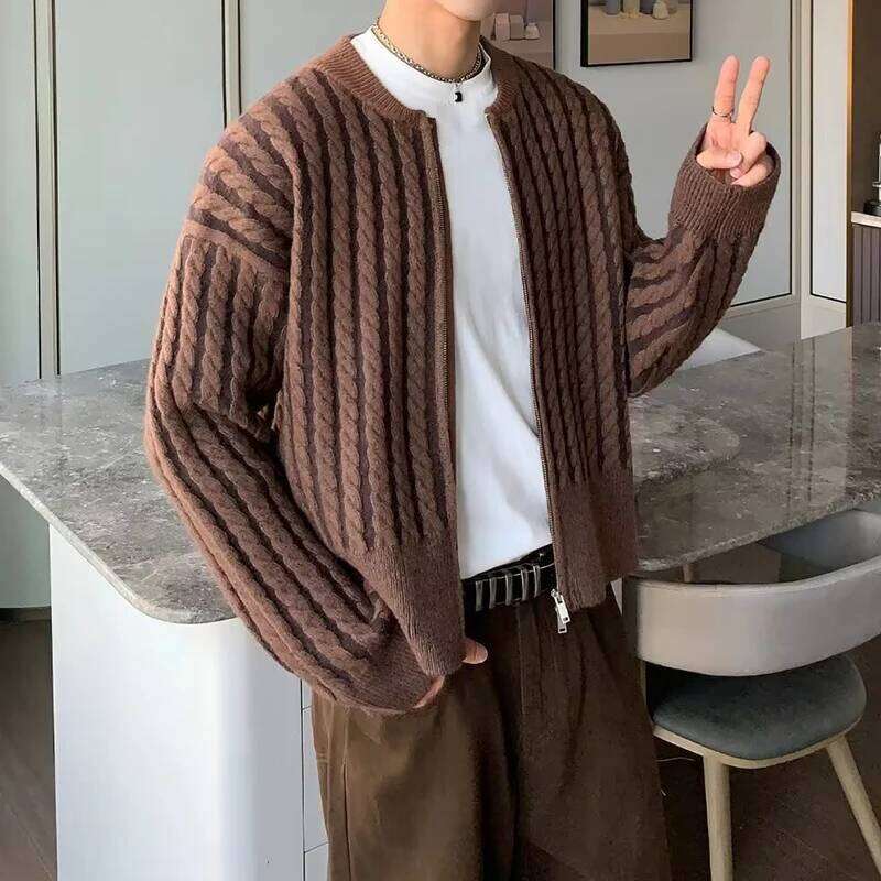 Streetwear Casual Men's Sweater Cardigan Tops Fall Winter Fashion Crochet Twist Knit Jacket Coat Men Trendy Knitted Sweatercoats