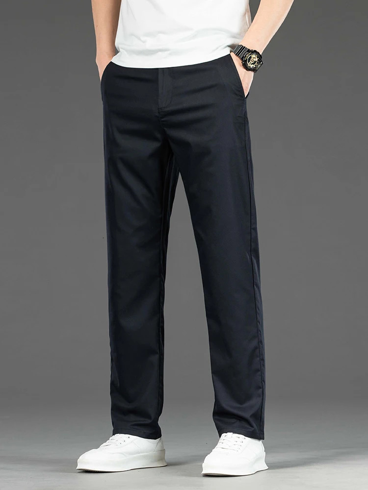 Spring Summer Mens Casual Pants Thin Mulberry Silk Soft Business Trousers Slim Straight Elastic Suit Male y250729