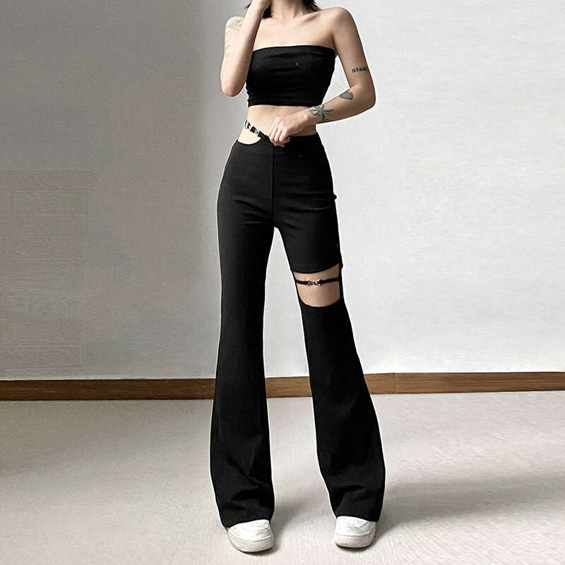 2022 Summer New Women's Solid Color Sexy Hollow Slim Fit Casual Pants 286