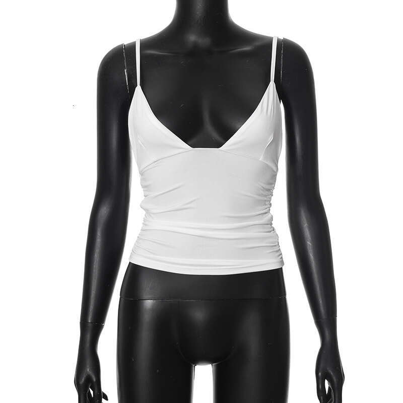 Ytp080 Women's Summer New Solid Color V-Neck Sleeveless Navel-Baring Ruched Sexy Camisole Top B5