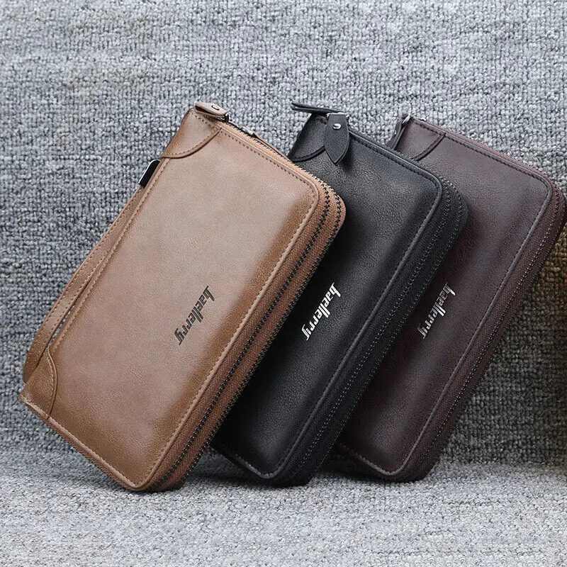 Mens Double Zipper Wallet Card Holder Clutch Purse Checkbook Cell Phone Handbag Long Organizer Bag With Wristlet 250723