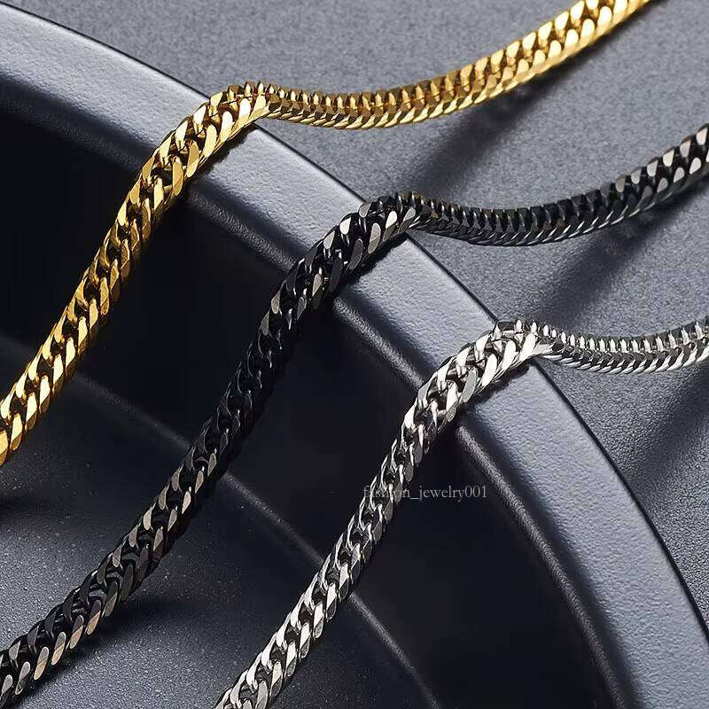Hot Sale Mens Hip Hop Jewelry 4mm-8mm Dia-Cut Black Gold Plated Stainless Steel Cuban Curb Link Chain Necklace for Men