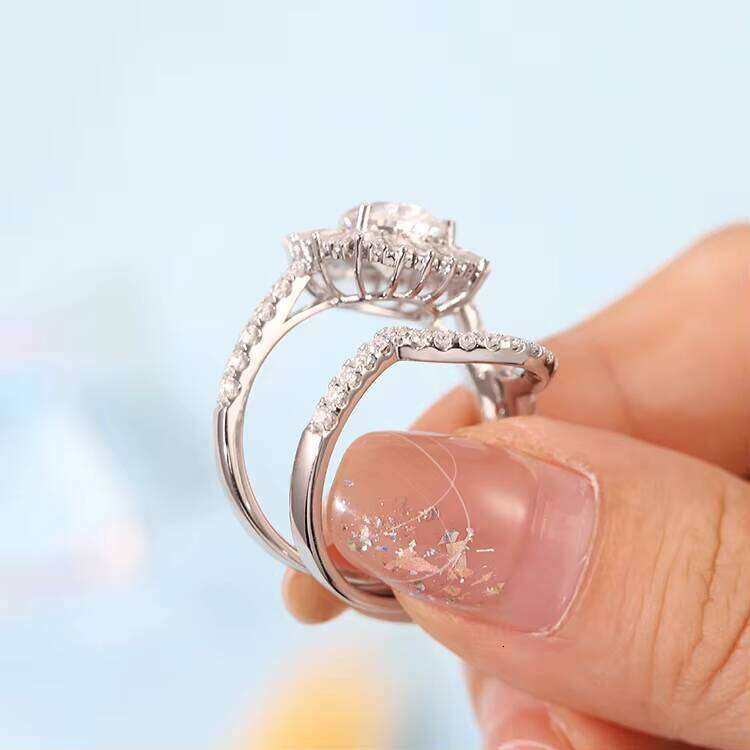 Fine Jewelry 14K Solid Yellow Gold VVS Moissanite Dia Set Wedding Ring for Women