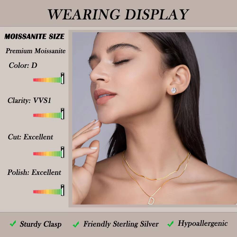 1 1.5 2 3 Carat Moissanite Earrings Oval Cut 925 Sterling Silver 18K Gold Plated Four Prong Design Ladies Stud Earrings