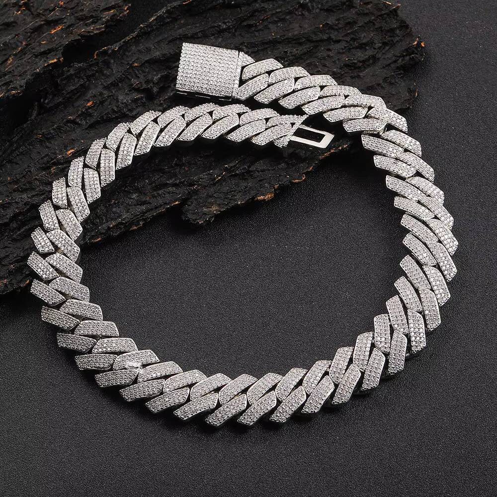 Iced Out Vvs Moissanite Hip Hop Cuban Link Chain 20mm Pass Diamond Tester Plated Iced Out Moissanite Diamond Cuban Chain