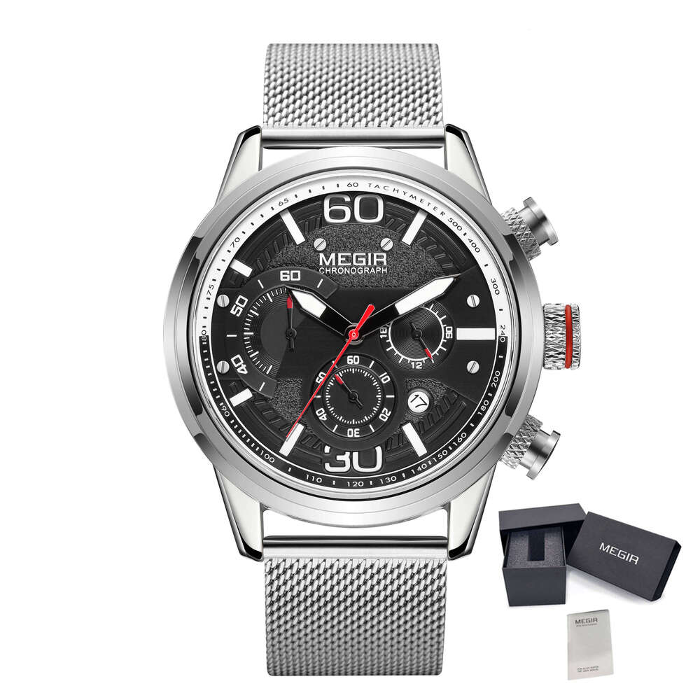 MEGIR Men's Oversized Chronograph Watch - 53mm Genuine Leather, Waterproof, Luminous - Bulk Wholesale Watches