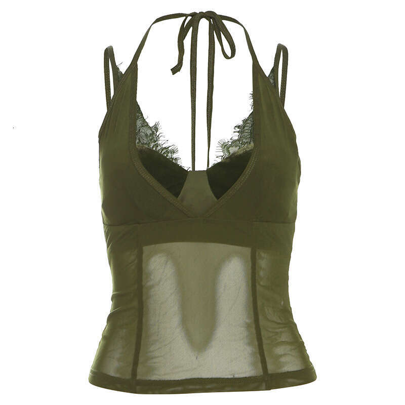 2025 Spring New Women's Solid Color Slim Street Fashion V-Neck Strap Backless Tank Top bcc