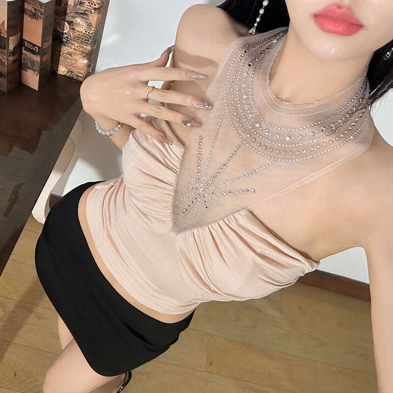 2024 Autumn Winter New Women's Solid Color Slim Street Fashion Halter Sexy Backless Tank Top 812