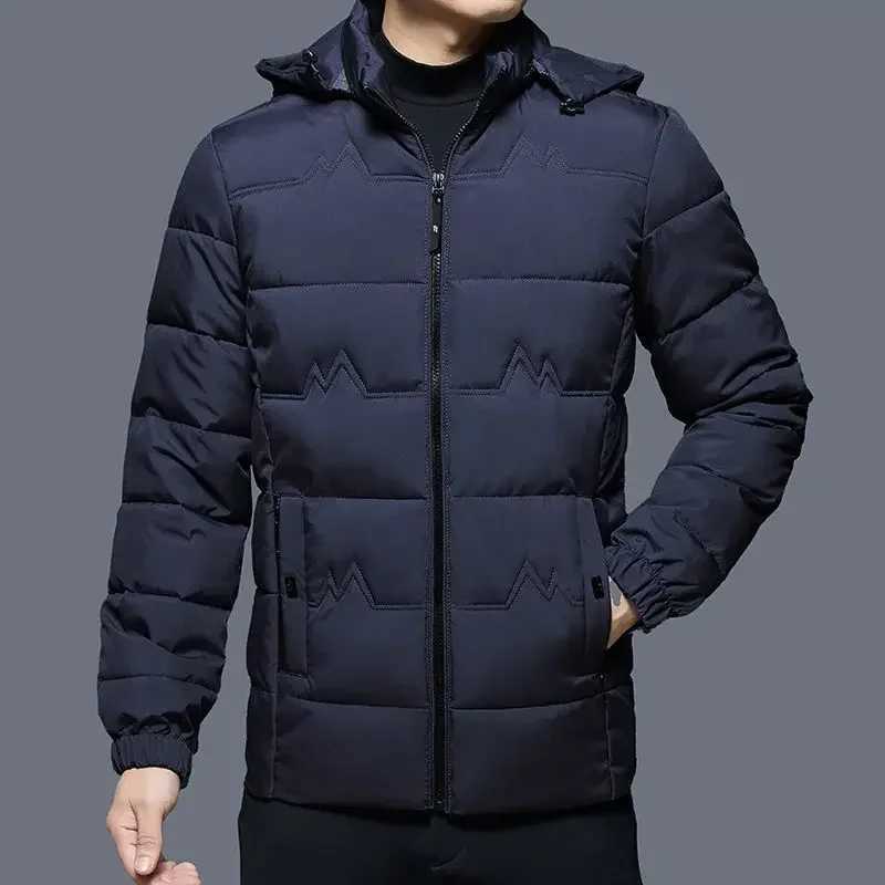 Black Mens Down Jacket Hooded Padding Parkas Zipper Male Padded Coats Inter Special Winter 2024 Korean Style Modern Clothing X2507251
