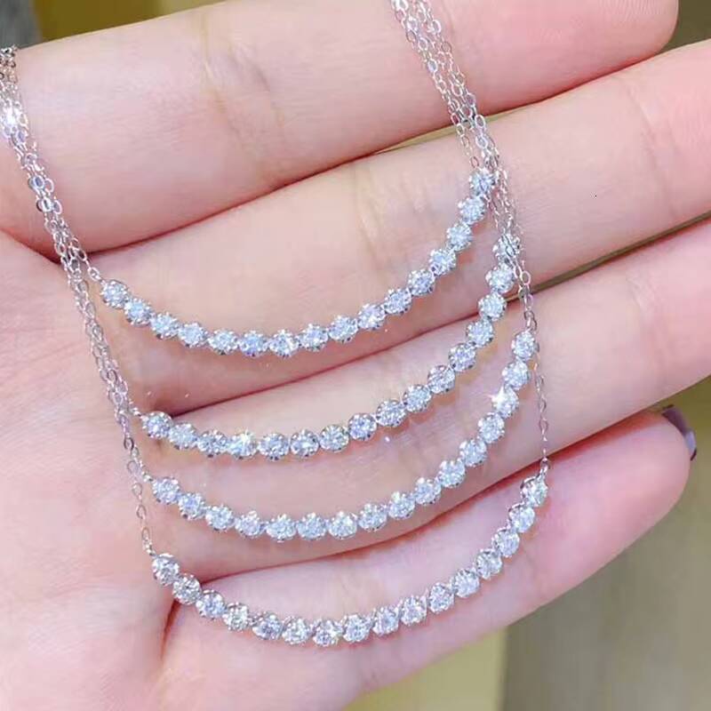 CAOSHI 2025 New Design a Row Shining Round Simulated Moissanite Ladies Necklace Exquisite Women Wedding Silver Plated Necklaces