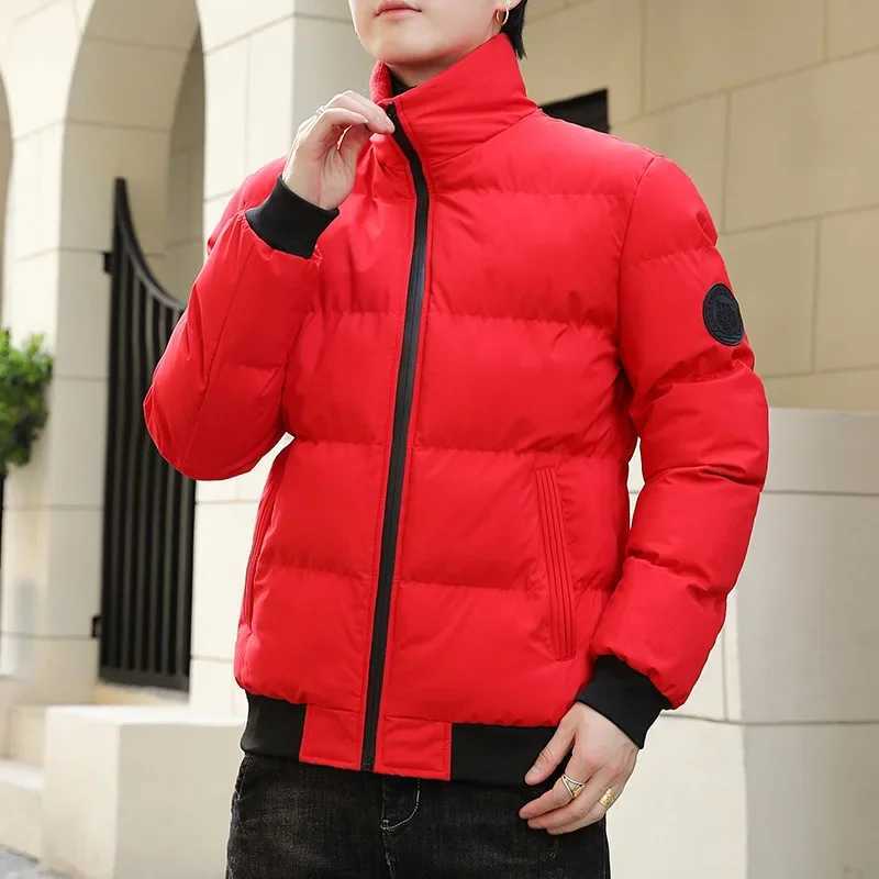 European and American Mens Autumn and Winter Fashion Stand-collar Solid Color Zippered Puffer Cotton-padded Jacket.5XL X250725