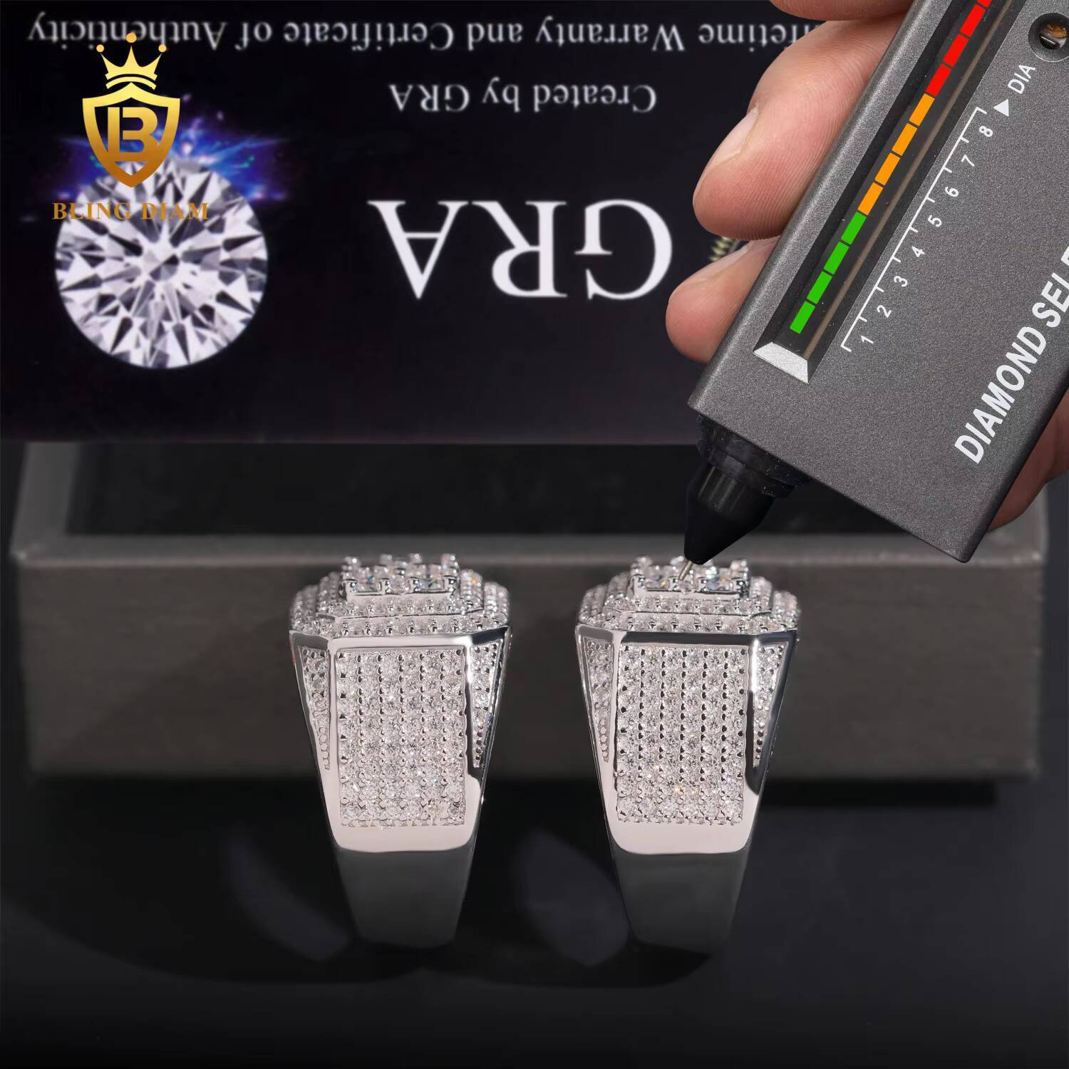 Fashion Hot Selling Fine Jewelry 925 Sterling Silver VVS Diamond Hip Hop Men Rings Iced Out Ring Moissanite
