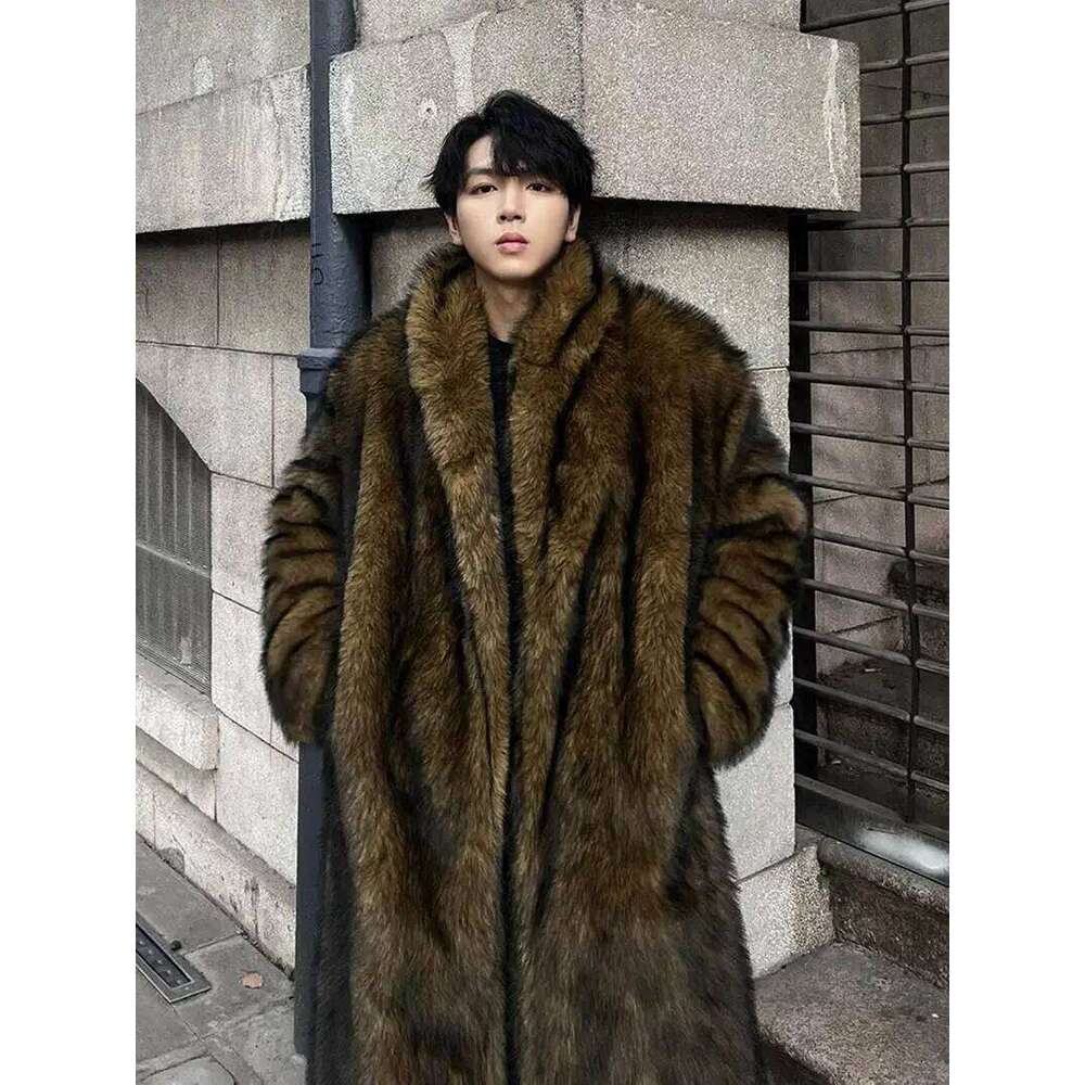 2025 Winter New Original Imitation Fox Hair High-End Fashion Faux Men's Clothing Fur Thickened Warm Long Sleeve Coats