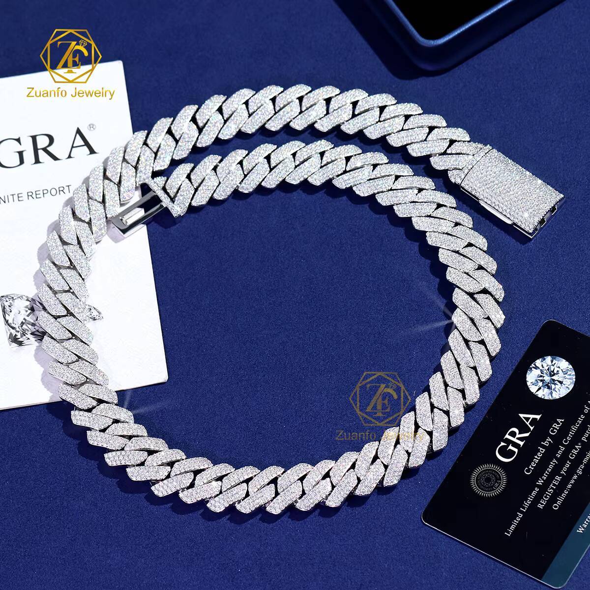 In Stock Pass Diamond Tester GRA Certificate 12mm Iced Out Moissanite Cuban Link Chain Sterling Silver Hip Hop Miami Cuban Chain